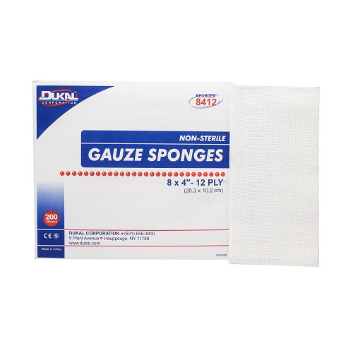 Dukal Gauze Sponge 8" x 4" 12-Ply NS, 200/Bag, 10 Bags/Cs, 8412