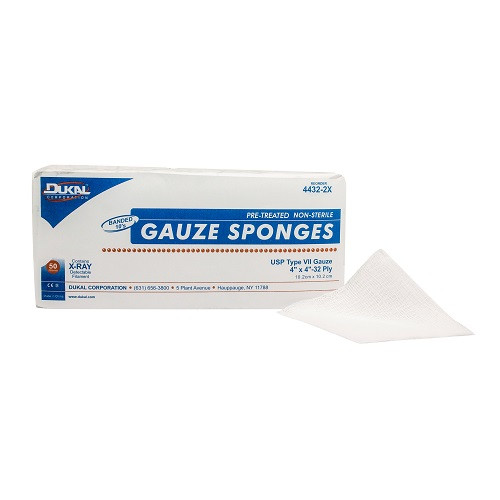 Dukal X-Ray Detectable Gauze Sponge 4" x 4" 32-Ply NS, 50/Bag, 20 Bags/Cs, 4432-2X