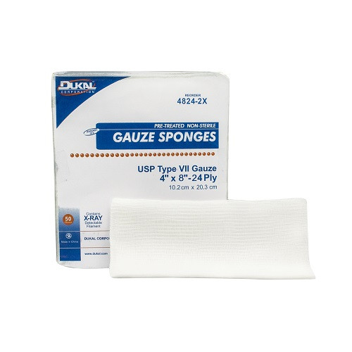 Dukal X-Ray Detectable Gauze Sponge 8" x 4" 24-Ply NS, 50/Bag, 20 Bags/Cs