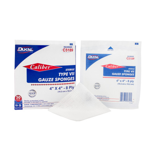 Dukal Type VII Gauze 4" x 4" 8-Ply Sterile, 50 Pack/Box, 12 Boxes/Cs, C5189