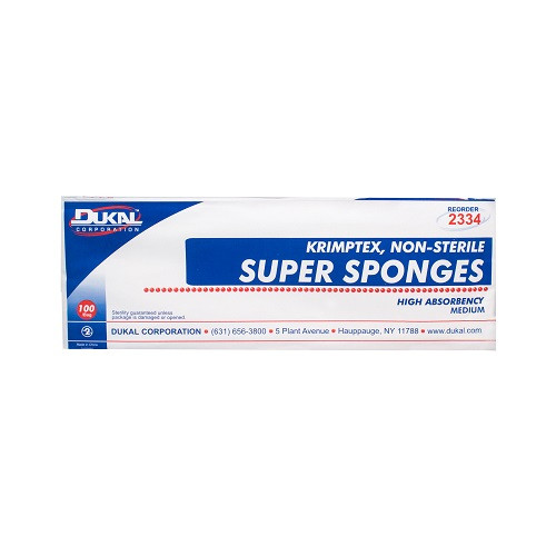 Dukal Krimptex Super Sponge 32 Ply NS Medium, 100/Bag, 6 Bags/Cs, 2334