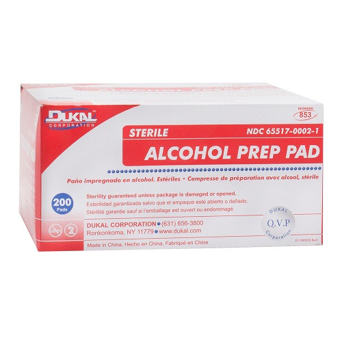 Dukal Alcohol Prep Pad Sterile 2-Ply Medium, 200/Box, 20 Boxes/Cs