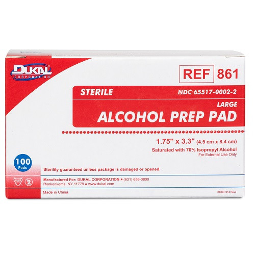 Dukal Large Alcohol Prep Pad, Sterile, 100 Packs/Box, 10 Boxes/Cs, 861