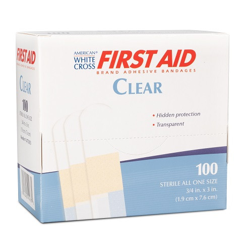 Dukal Clear Adhesive Bandages ¾" x 3", 100/Box, 12 Boxes/Cs, 1475033