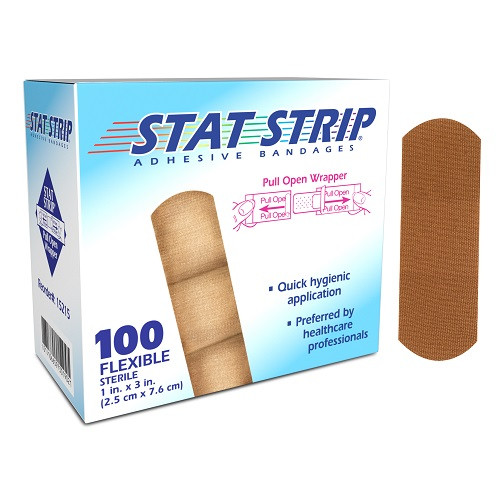 Dukal American White Cross Lightweight Sterile Flex Bandages 1" x 3" Stat Strip, 100/Box, 12 Boxes/Cs, 15215
