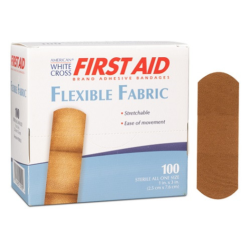 Dukal American White Cross Lightweight Fabric Flex Bandages 1" x 3", 100/Box, 12 Boxes/Cs, 1595033