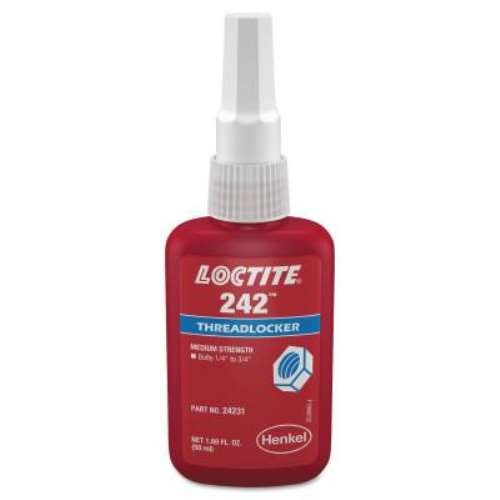 Loctite 242 Threadlocker, Medium Strength, 50 mL, Blue, Bottle, 442-135355
