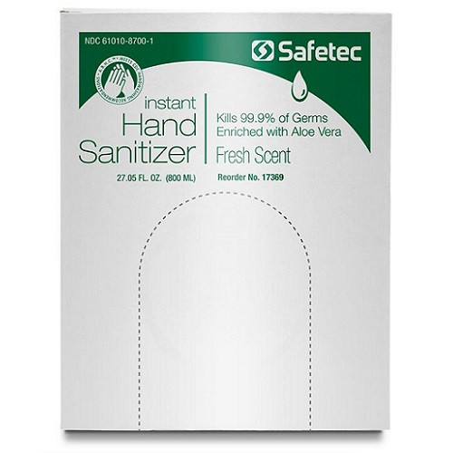 Safetec Hand Sanitizer 800 mL Automatic Bag-in-Box,Fresh Scent, 12/Case, 17369