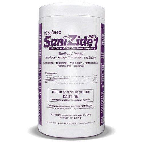 SaniZide Pro 1 Surface Disinfectant Wipes 150/Canister, 12/Case, 35923