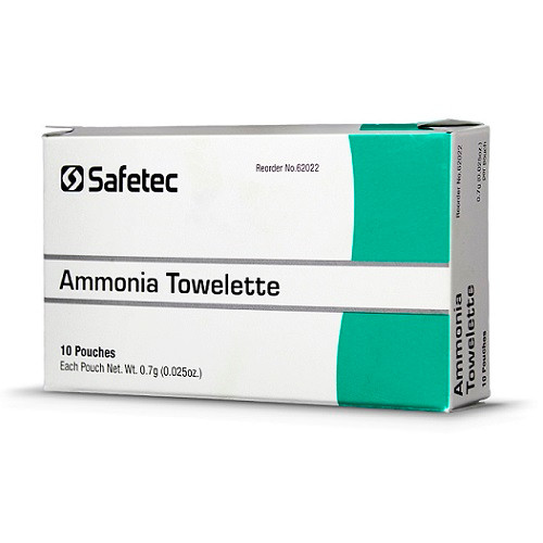 Safetec Ammonia Towelette Individual Pouch 10/Box, 30 Boxes/Case, 62022