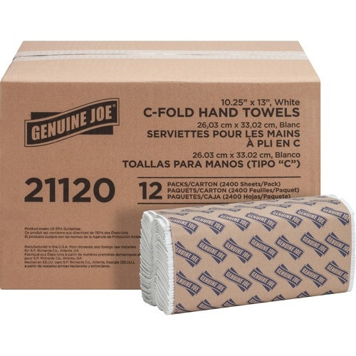 Genuine Joe C-Fold Paper Towels, White, 2,400 Towels, GJO21120