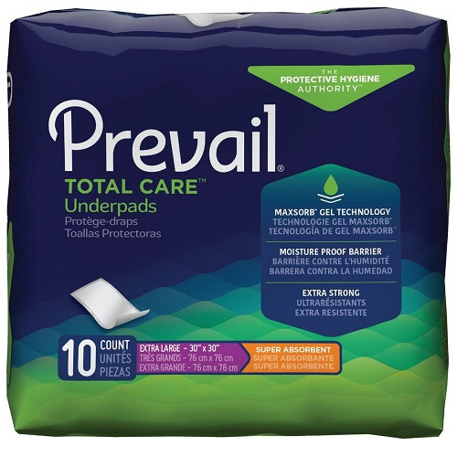 Prevail Underpads, 30" X 30", Heavy Absorbency, 10/Pack, 4 Packs/Case