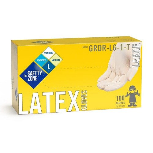 Safety Zone Industrial Grade Latex Gloves, Powdered, Natural, 100/Box, GRDR-1-T