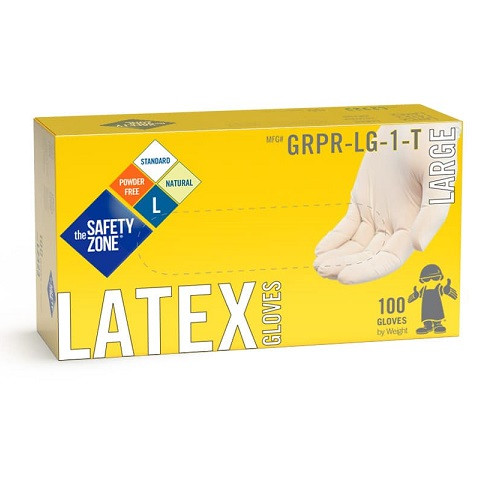 Safety Zone Industrial Grade Latex Gloves, PF, Natural, GRPR-1-T