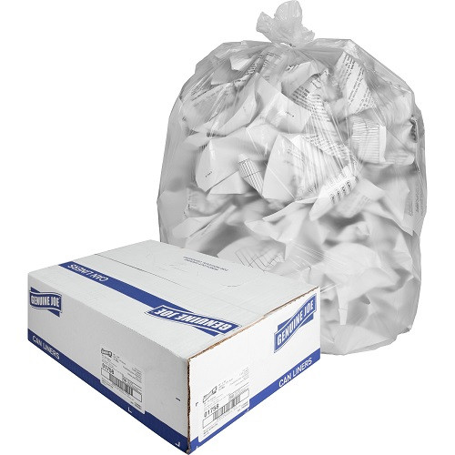 Genuine Joe 45 Gallon Clear Trash Bags, 40" x 48", 16mic, 250 Bags, GJO01758