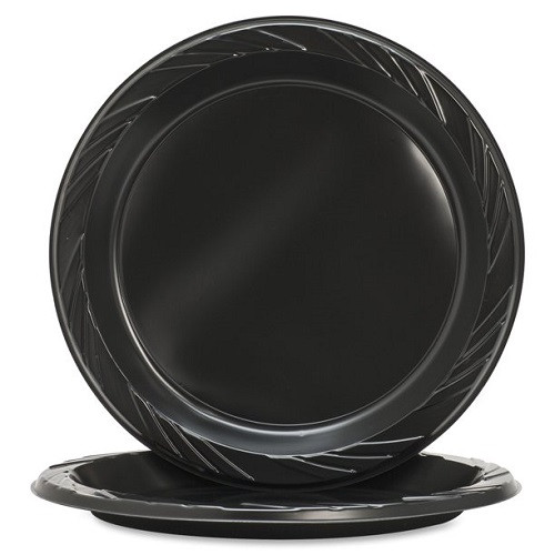 Genuine Joe 9" Round Plastic Black Plates, 500 Plates, GJO10429CT