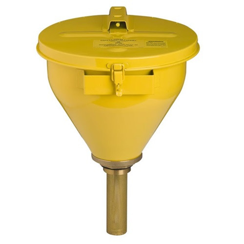 Justrite 08206 Steel Drum Funnel, 32" Flame Arrester, Self Closing, 2" Bung, Yellow