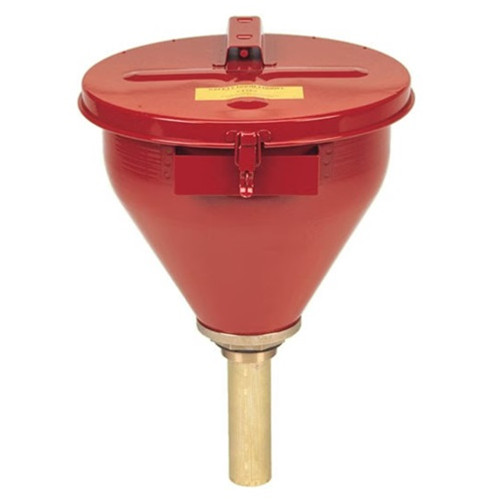 Justrite 08207 Steel Drum Funnel, 6" Flame Arrester, Self Closing, 2" Bung, Red