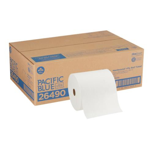 GPC Pacific Blue Ultra Paper Towels, 1-Ply, 7.87" x 1,150 ft., White, 6 Rolls/Cs, GPC26490