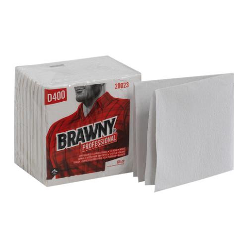 GPC Brawny Medium Duty DRC 1/4-Fold Wipers, 1-Ply, 13 x 12.5, White, 65/Pack, 18 Pks/Cs, GPC20023