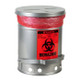 Justrite 05914 Biohazard 6 Gal Waste Can, Foot Operated Self Closing SoundGard, Silver