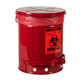 Justrite 05930R Biohazard 10 Gal Waste Can, Foot Operated Self Closing, Red