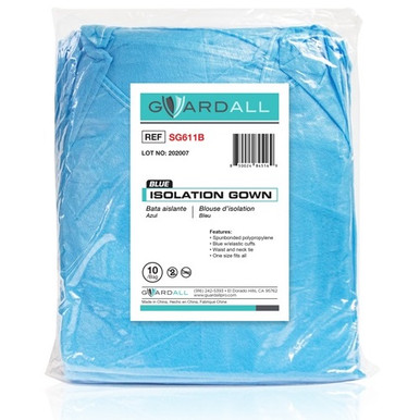 Guardall Isolation Gown, 25gsm PP Elastic Cuff, Blue
