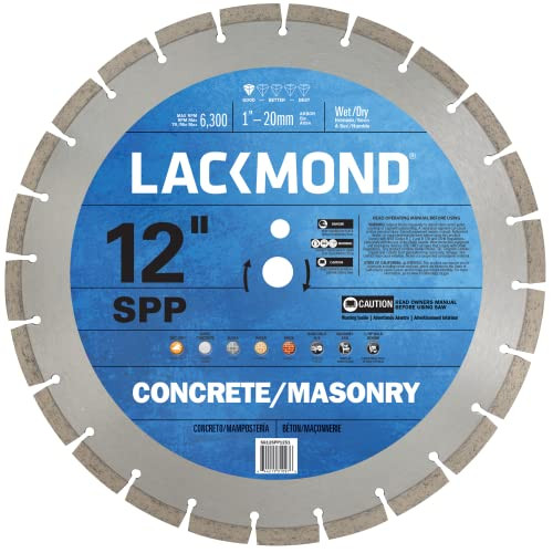 Lackmond SPP Series High Speed Concrete Grinding Diamond Blade for Concrete & Masonry (12”) - Thin Kerf Cutting Edge with 1” – 20mm Arbor – Fast & Aggressive Cutting