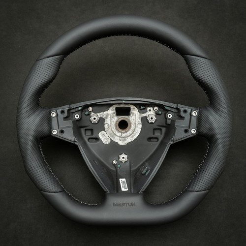 Maptun Leather Steering wheel 9-5 2006- Flat bottom Grey Stitch (01-50303FBGS)