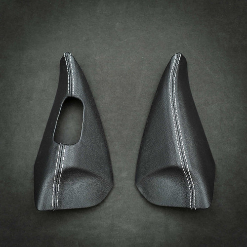 Mirror triangle trim, leather with white stitch, Saab 9-3 II (XT-INT028)