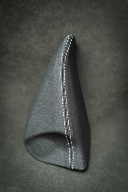 Mirror triangle trim, leather with white stitch, Saab 9-3 II (XT-INT028)