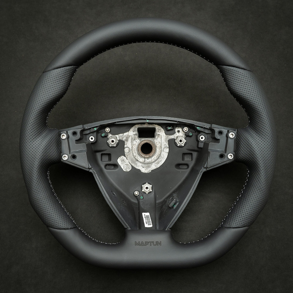 Maptun Leather Steering wheel 9-5 2006- Flat bottom Grey Stitch (01-50303FBGS)