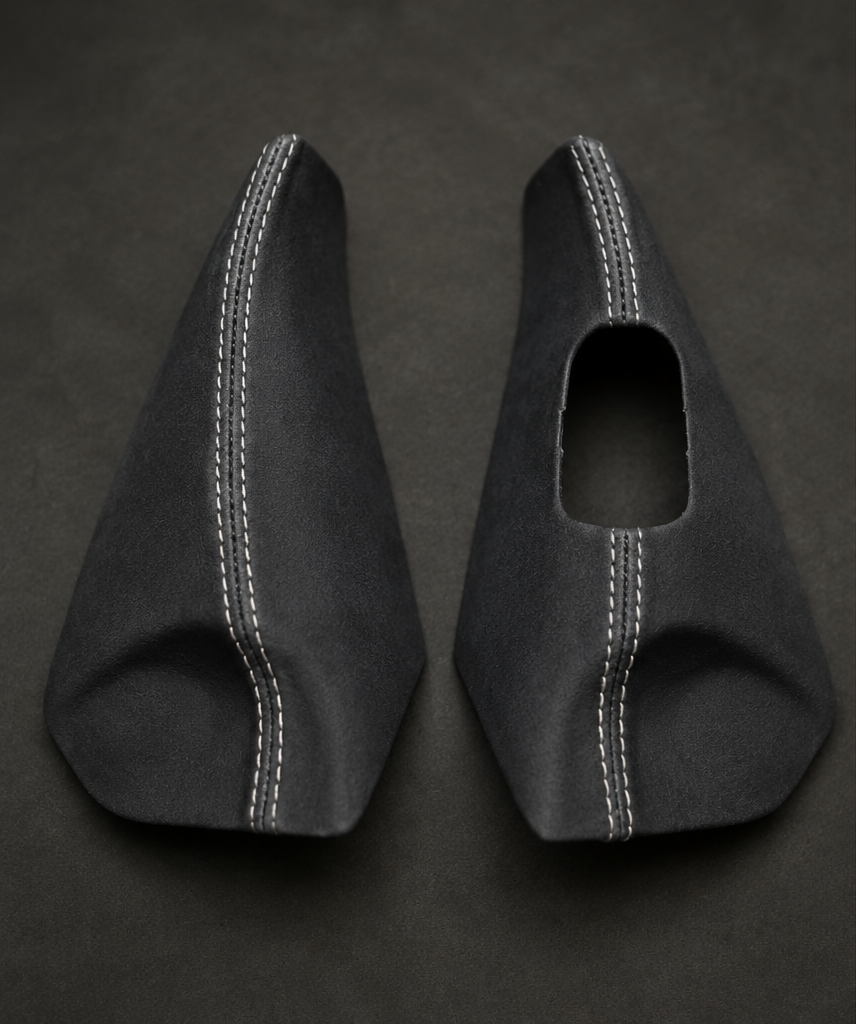 Mirror triangle trim, Alcantara with grey stitch Saab 9-3 II