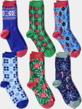 6 Pack Christmas Crew Socks