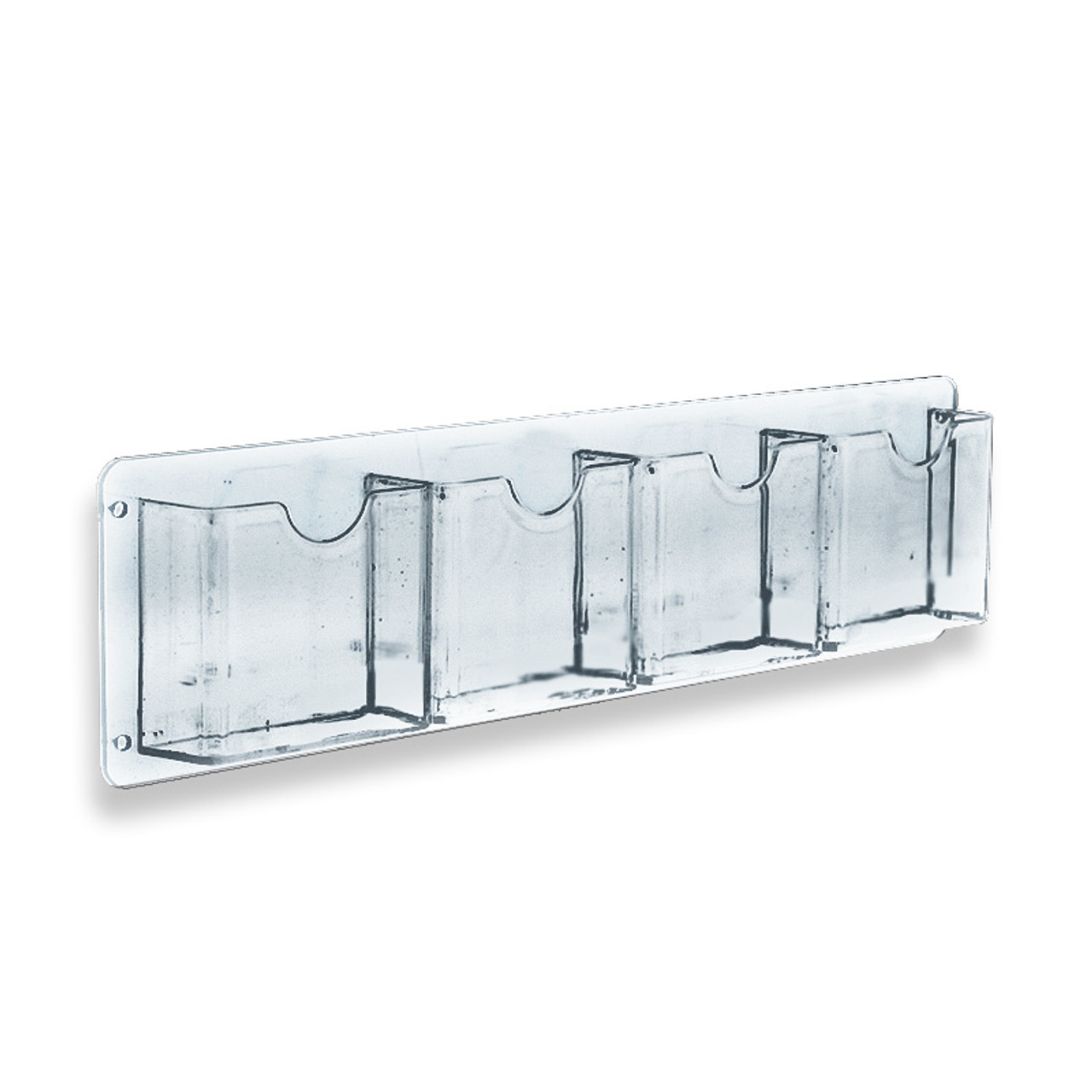 Four Pocket Tri-Fold Wall Rack. Clear Acrylic Wall Mount Brochure Holder  for Tri-Fold Size Pamphlets, Horizontal Alignment. Overall Size: 19.5"W x  5.5"H, 2-Pack Azar Displays