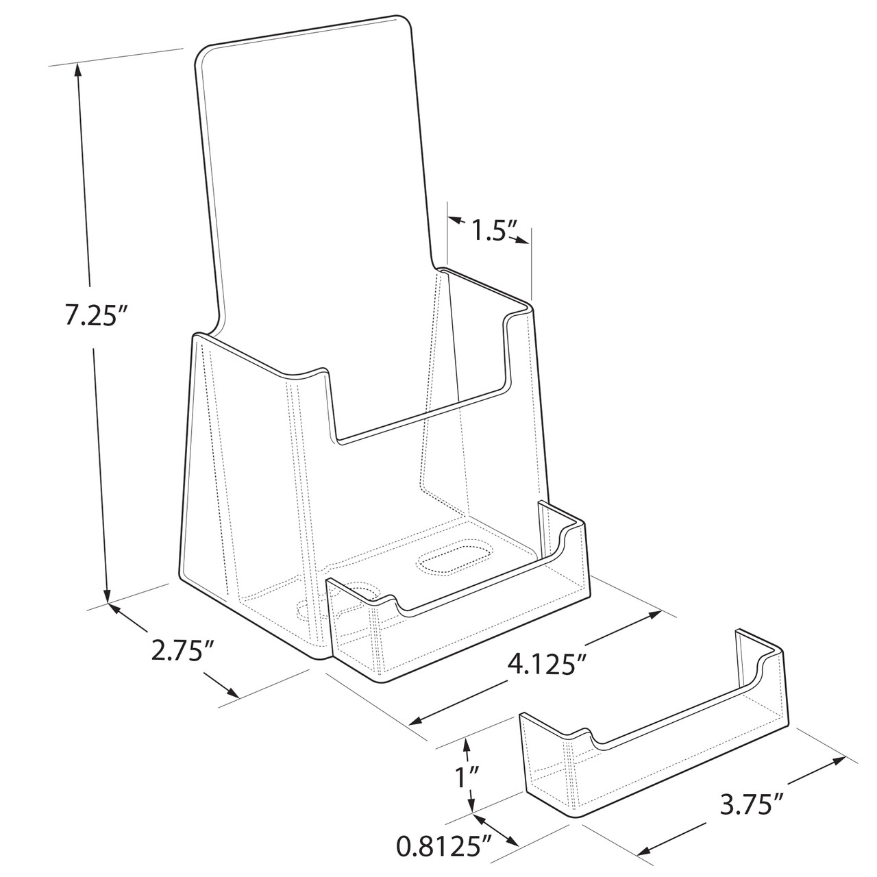 Trifold Brochure Holder w/ Business Card Pocket. Inside Dimension: 4.125