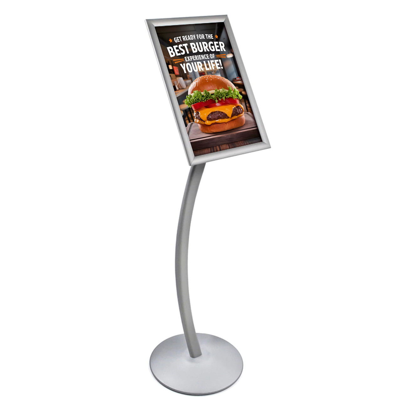 Silver Curved Metal Snap-Frame Pedestal Floor Stand 11