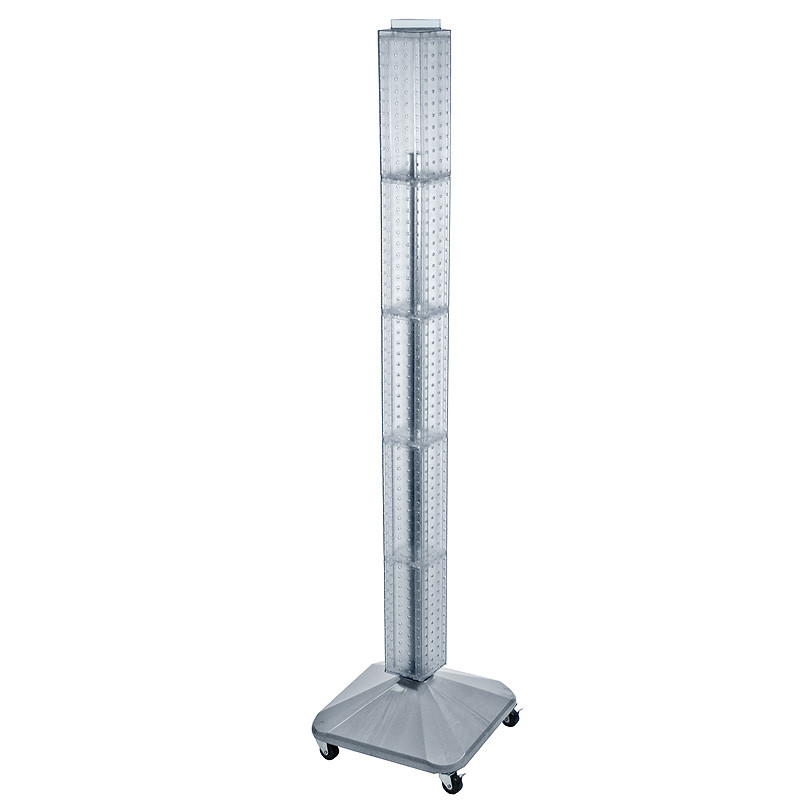 Four-Sided Pegboard Tower Floor Display on Revolving Wheeled Base
