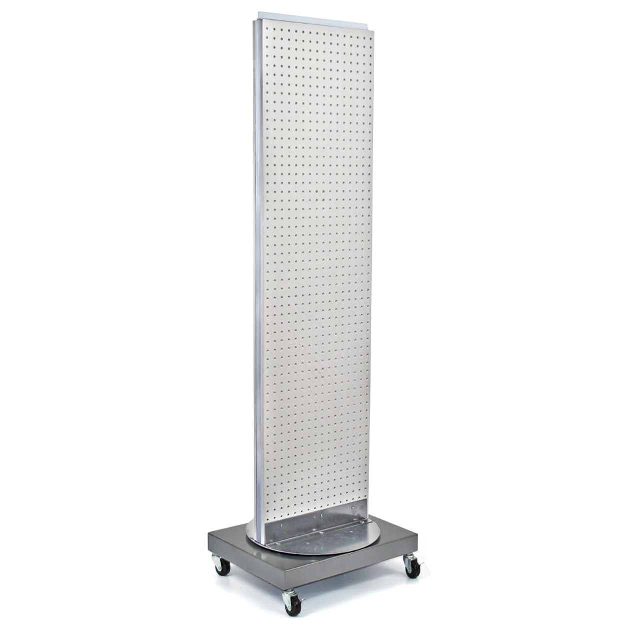 Two-Sided Pegboard Floor Display on Revolving Wheeled Base. Spinner Rack  Stand. Panel Size: 16