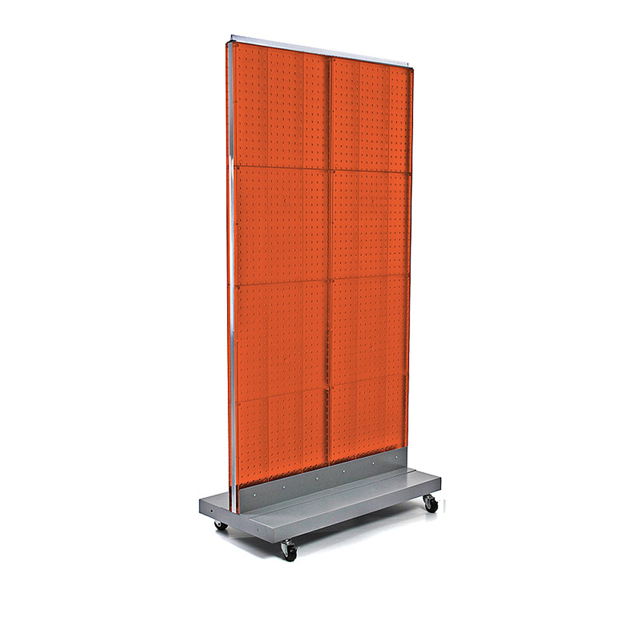 hideページ Two-Sided Double Pegboard Floor Display on Wheeled Base