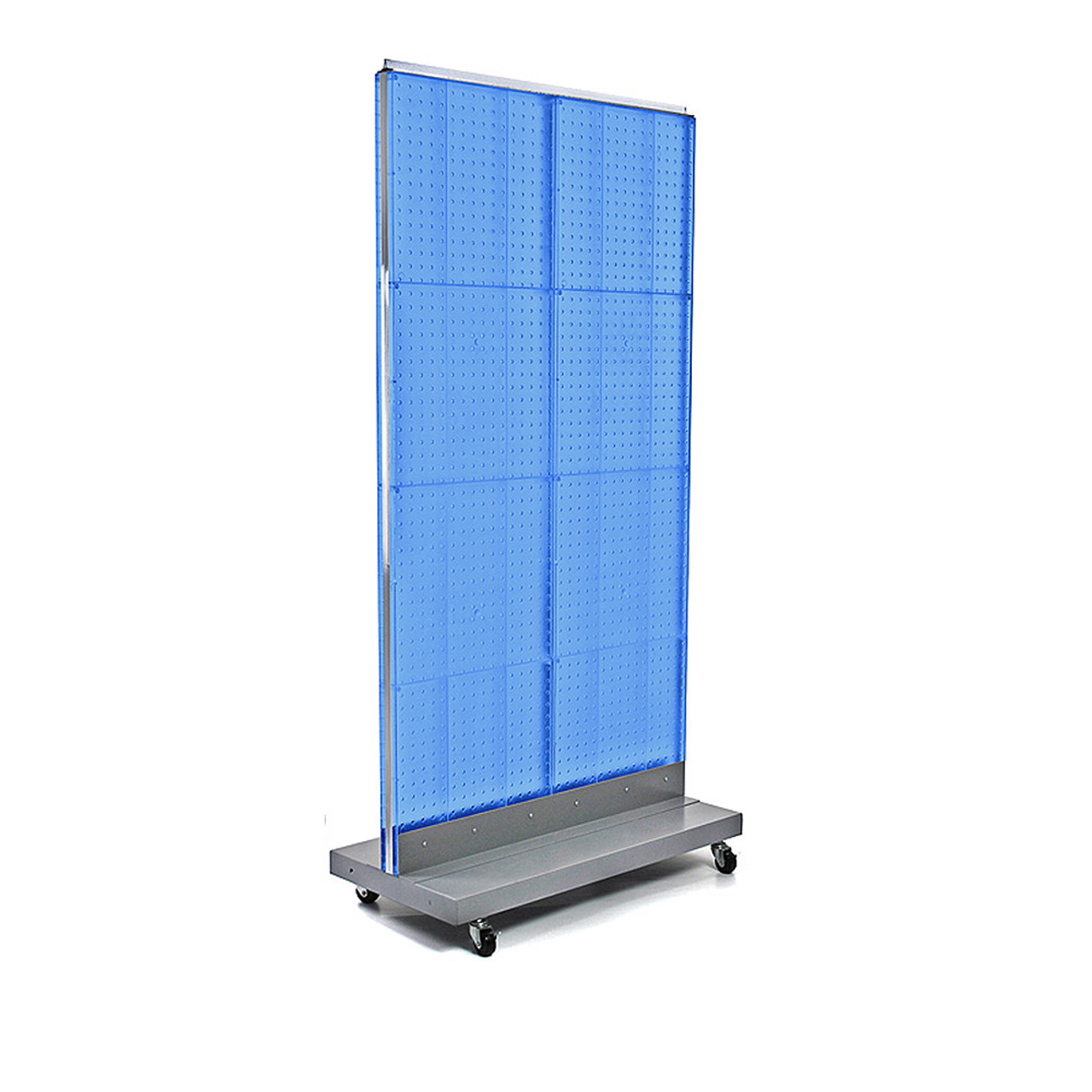 Two-Sided Double Pegboard Floor Display on Wheeled Base