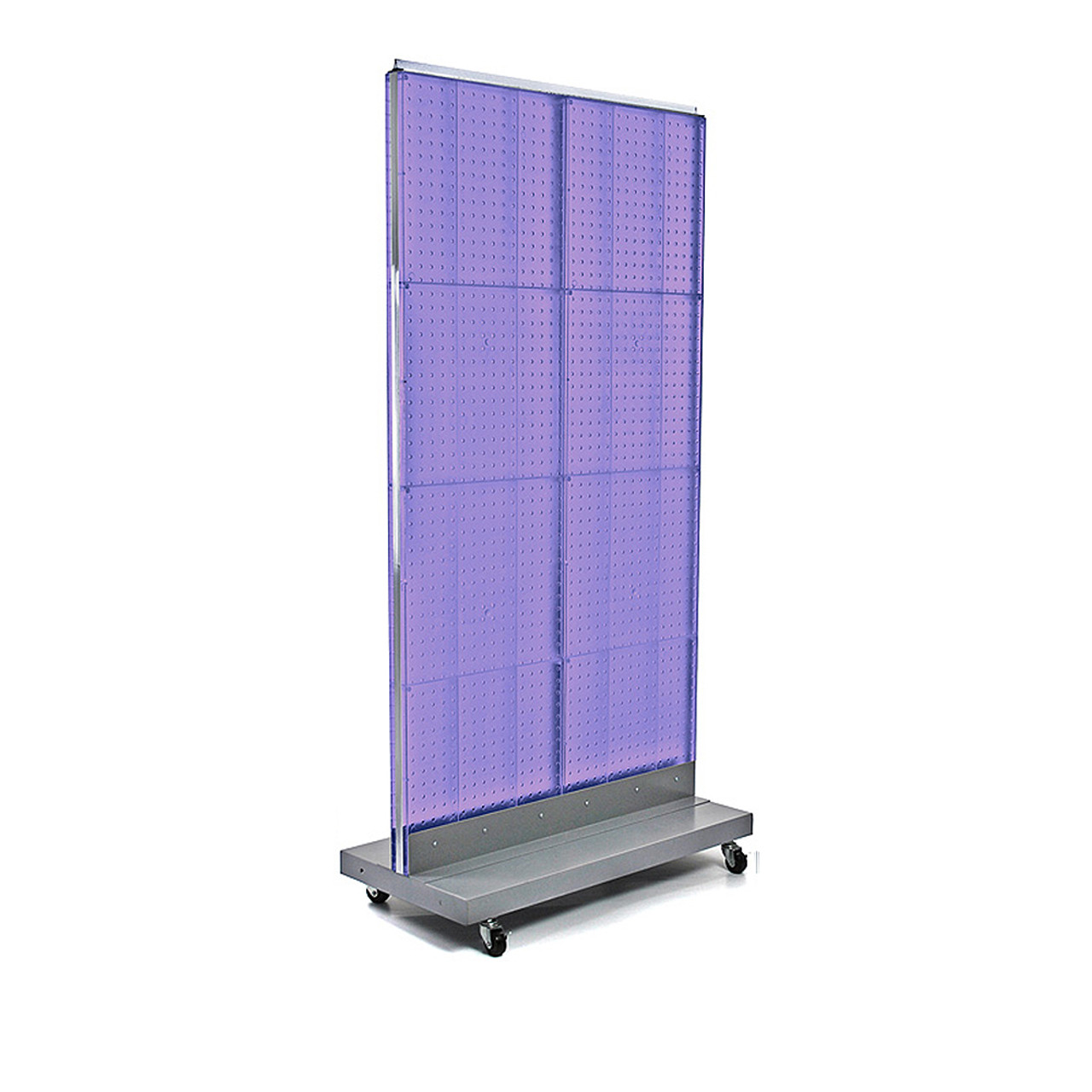 hideページ Two-Sided Double Pegboard Floor Display on Wheeled Base