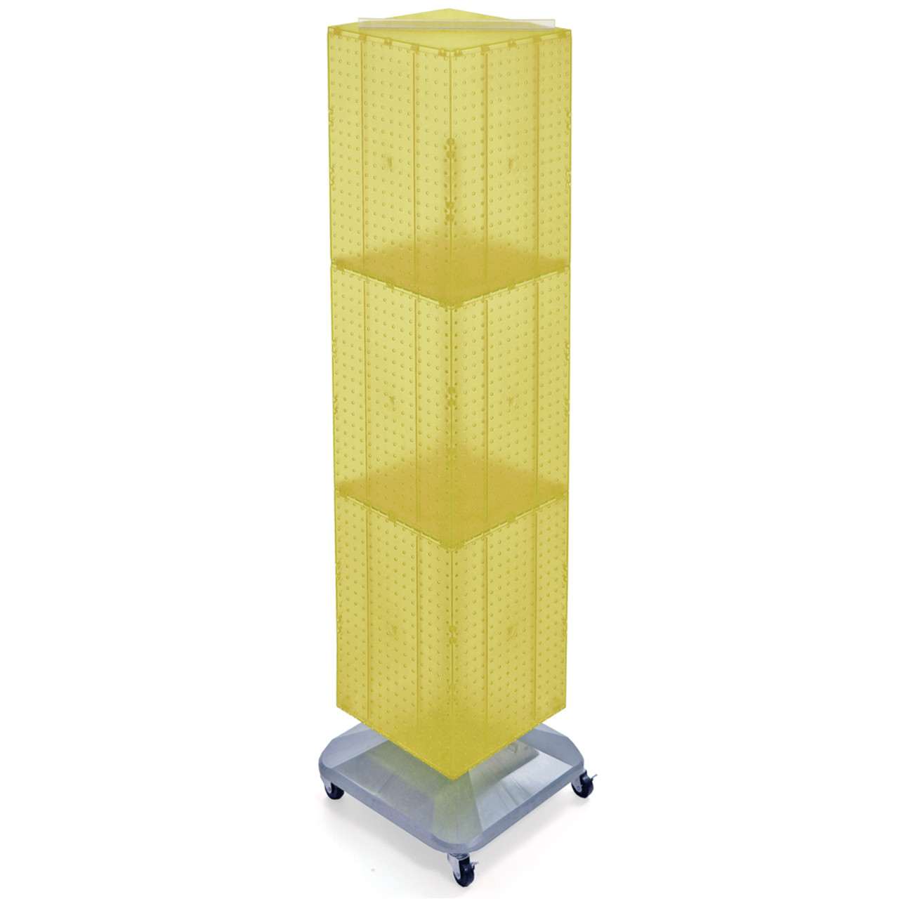 Four-Sided Pegboard Tower Floor Display on Revolving Wheeled Base