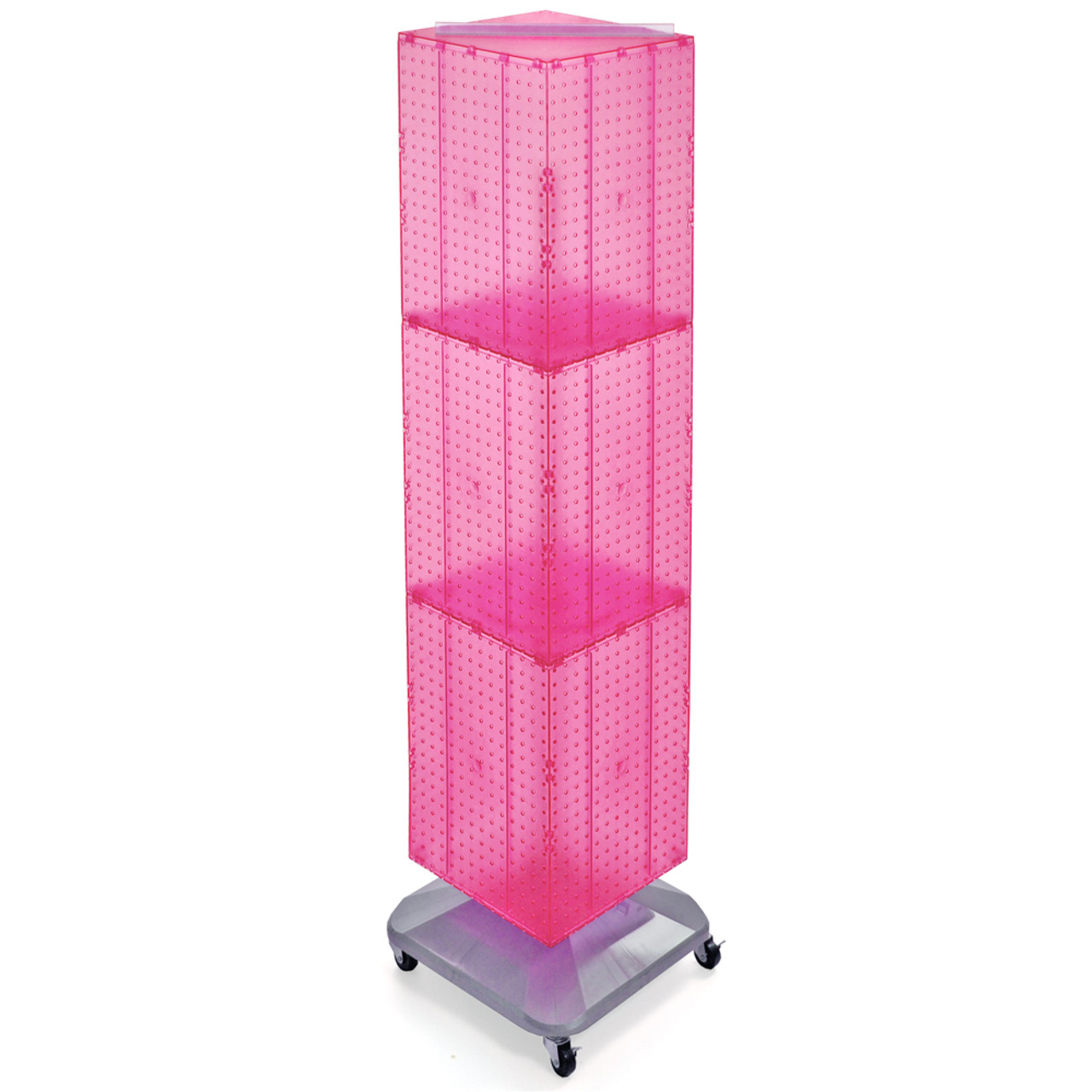 Four-Sided Pegboard Tower Floor Display on Revolving Wheeled Base