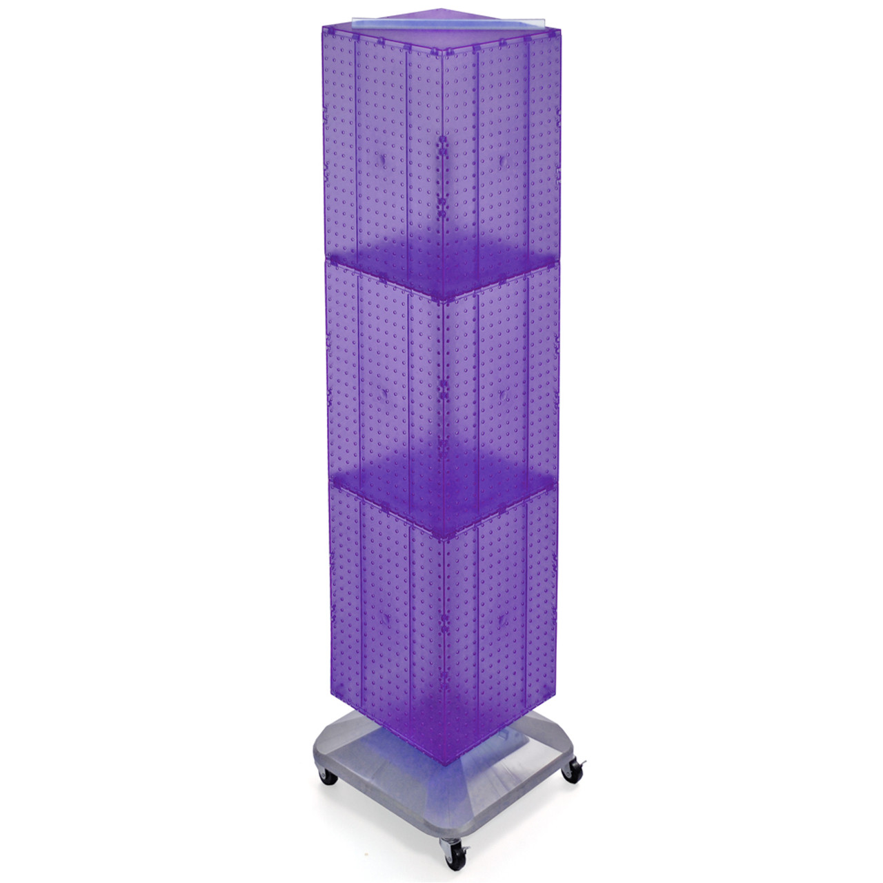 Four-Sided Pegboard Tower Floor Display on Revolving Wheeled Base