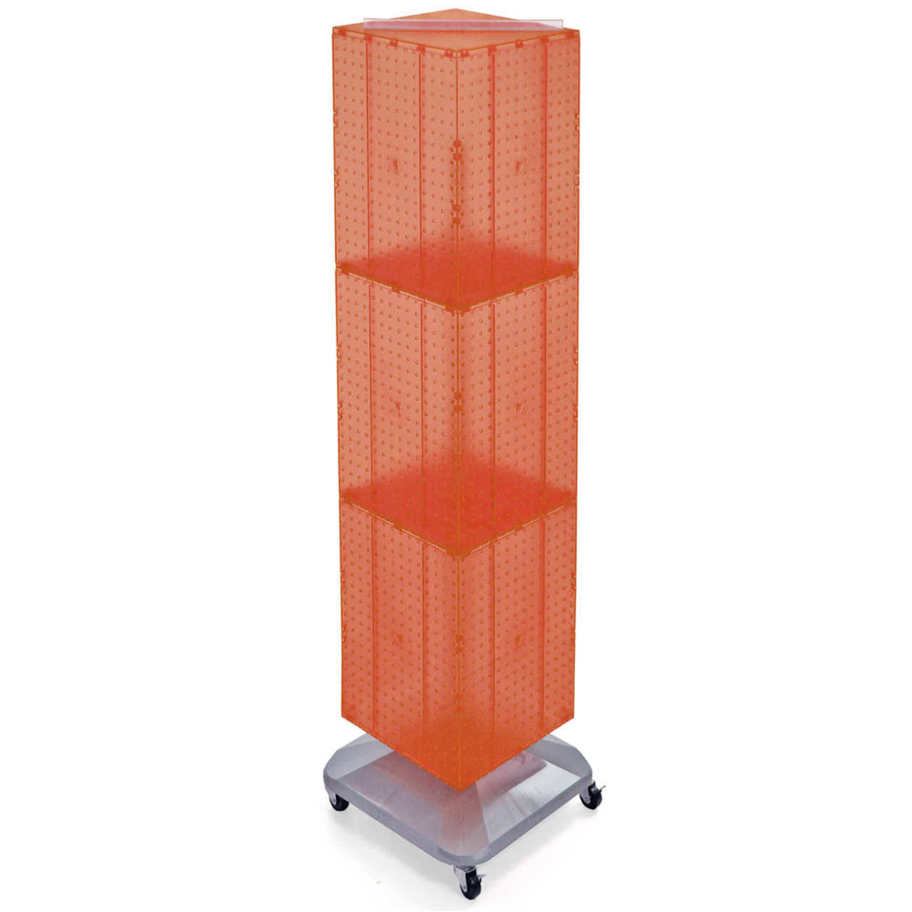 Four-Sided Pegboard Tower Floor Display on Revolving Wheeled Base. Spinner  Rack Stand. Panel Size: 14