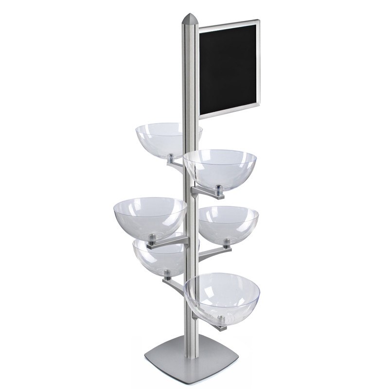 Sky Tower Bowl Display with Slide-in Frame Sign Holder - Azar Displays