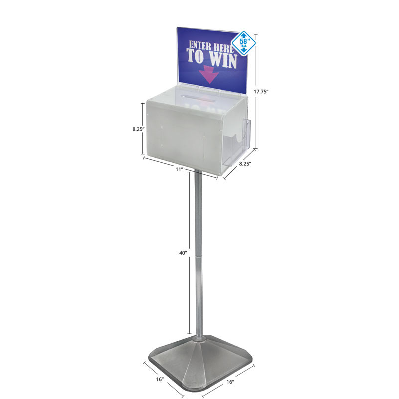 Extra Large Lottery Box with Pocket, Lock and Keys on Pedestal. Color:  White - Azar Displays