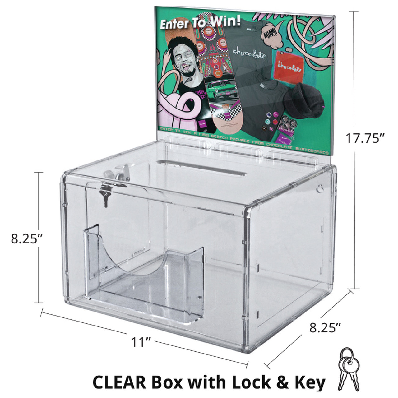  AZR206008  Azar Displays – Petite boîte de suggestions moulée  avec pochette, clé et cadenas, transparent (206008)