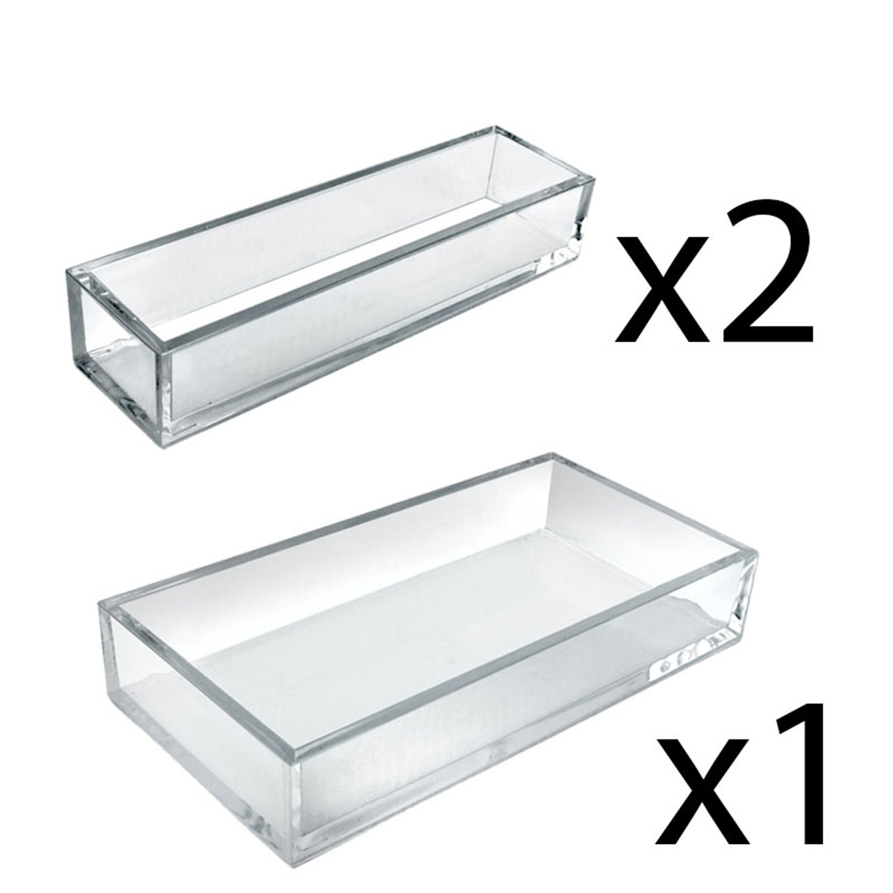 Deluxe 3 Piece Clear Acrylic Tray Set, Two Narrow Rectangle Trays and One  Large Rectangle Tray Organizer for Desk or Counter - Azar Displays